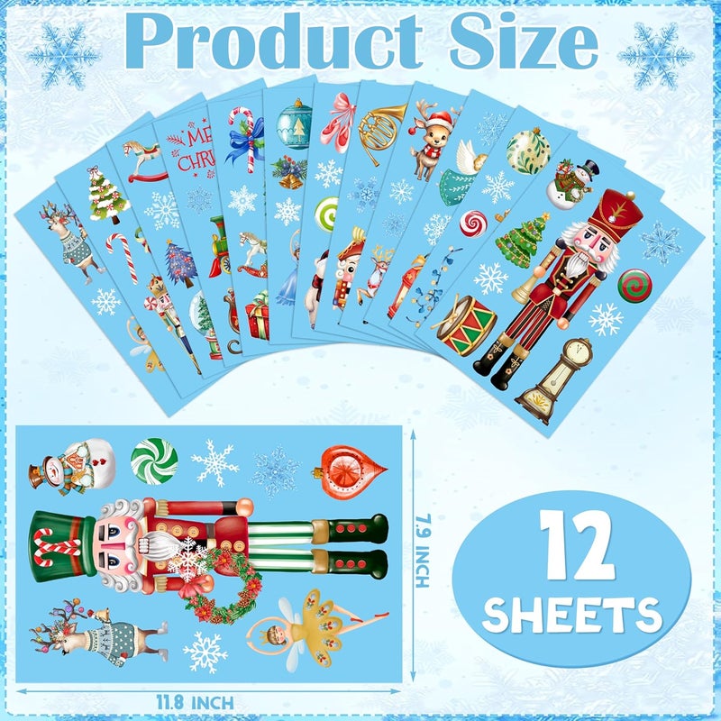 BORAMDO Christmas Nutcracker Window Clings - 12 Sheets of Removable Decals, Stickers for Glass Windows, Xmas Holiday Home Office Decor, 12 Styles - Image 2